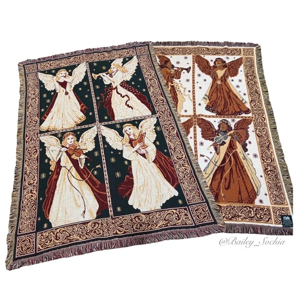Goodwin Weavers Afghan Tapestry Christmas Angels Reversible - Picture 1 of 10